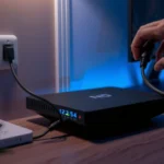 A person unplugging a modem to reset internet connection duration.
