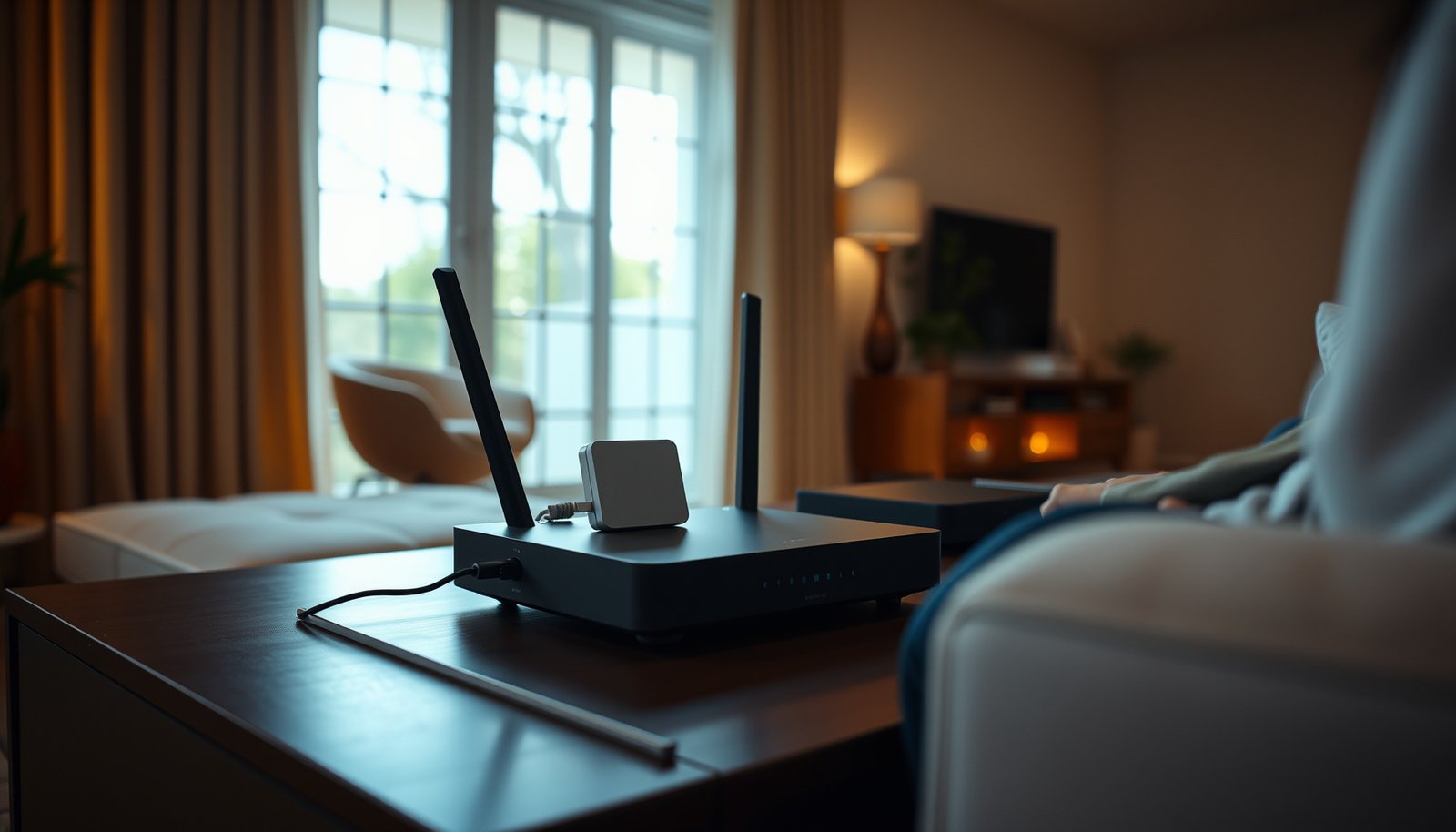 Illustration of how to integrate mesh networking with a modem router combo for better Wi-Fi coverage.