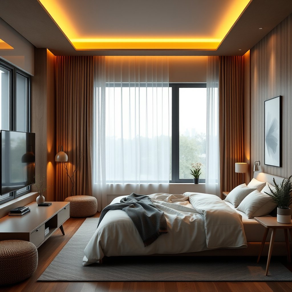 Measuring viewing distance for optimal TV size selection in a bedroom setting.