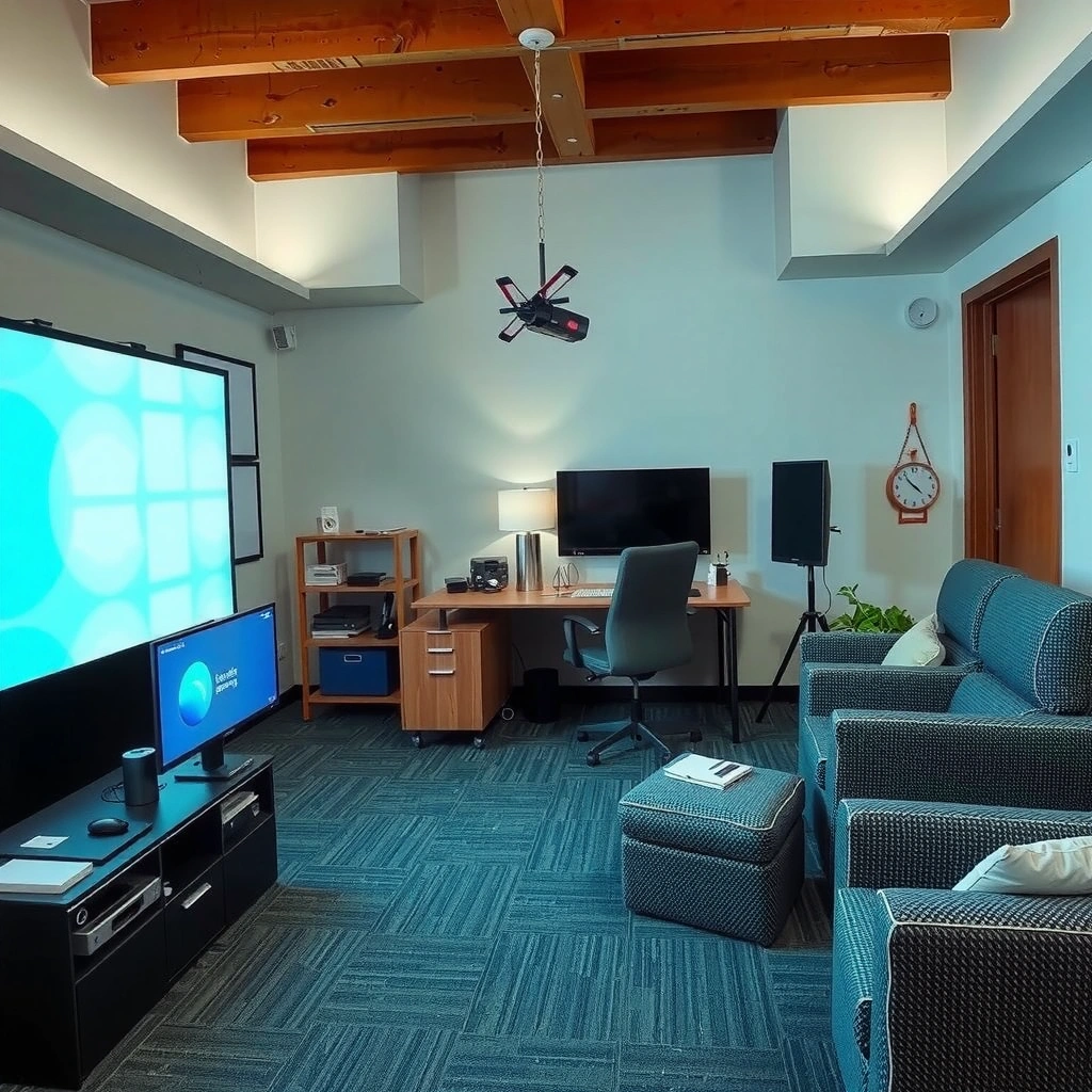 A home projector setup illustrating the advantages of using projectors for entertainment and presentations.