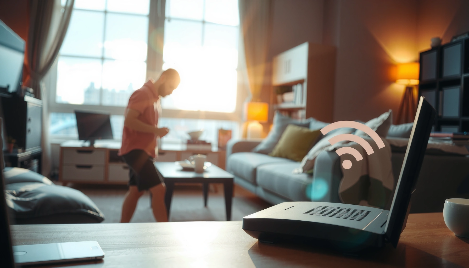 Illustration explaining why Wi-Fi gets slow during the day due to congestion and usage patterns.