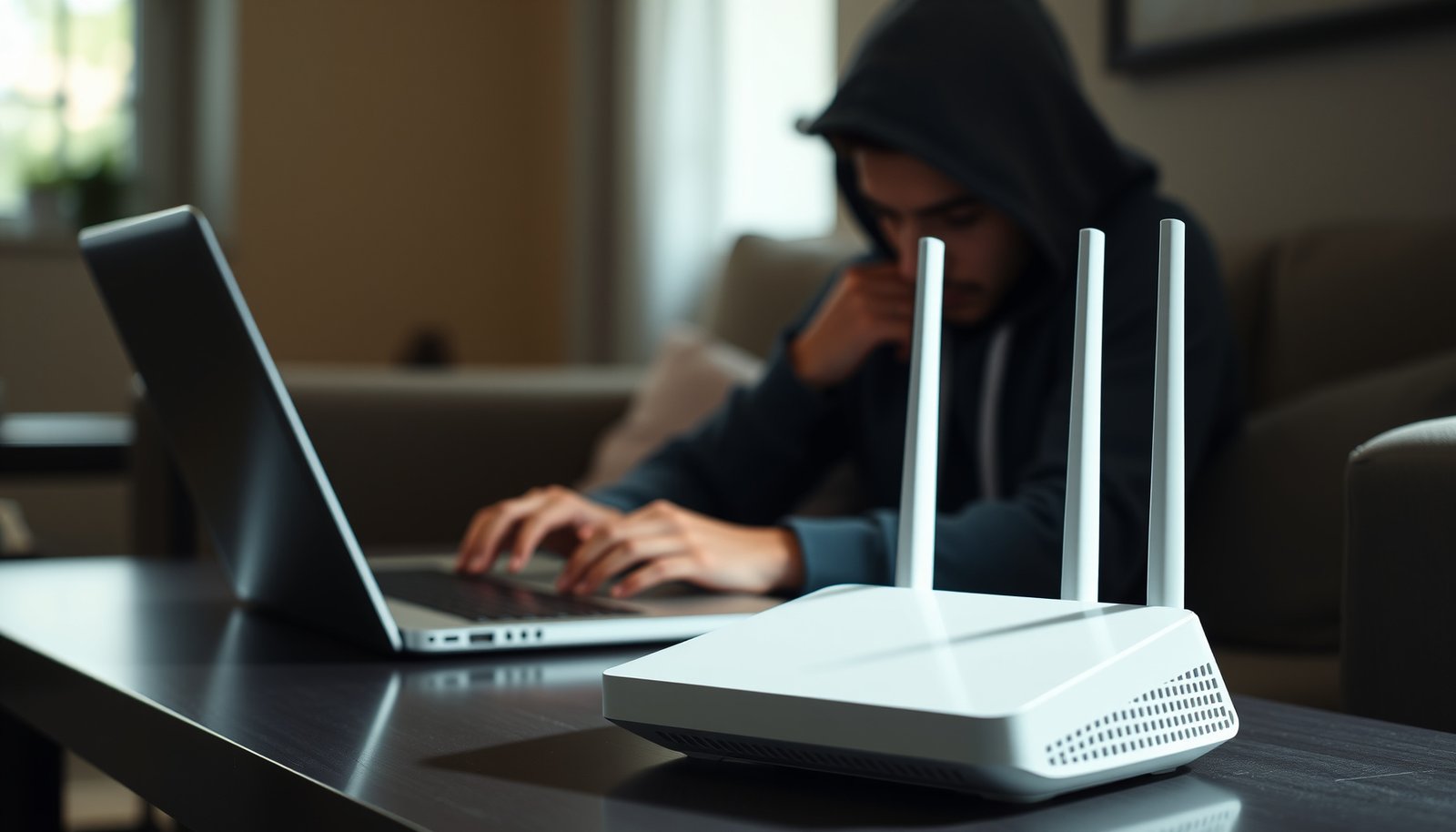 Illustration depicting Wi-Fi hacking signs and prevention methods for home networks.