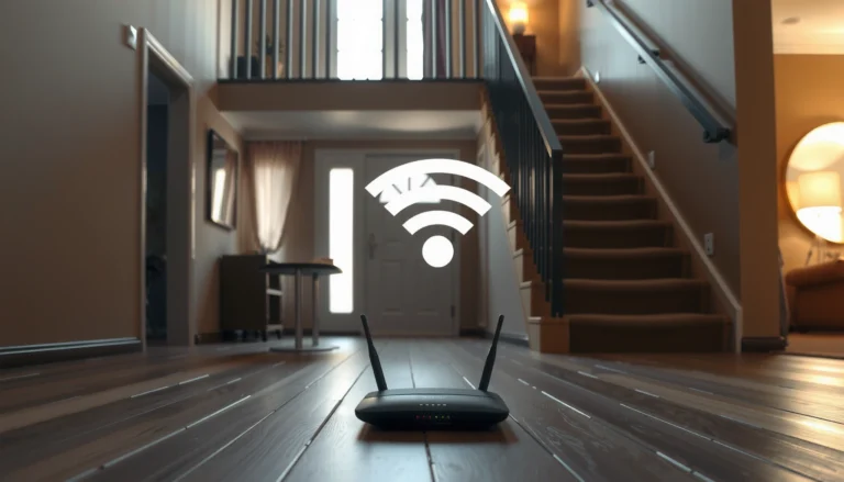 Illustration showing Wi-Fi signal issues and solutions for upstairs connectivity problems.